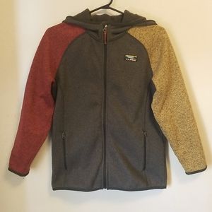 L.L. Bean Full Zip Fleece Hooded Colorblock Kids Olive Yellow Red Better Sweater